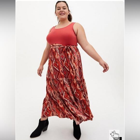 Torrid Maxi Studio Luxe Ponte Sleeveless Pink, Orange & Tan Geometric Dress 4X - Picture 1 of 13
